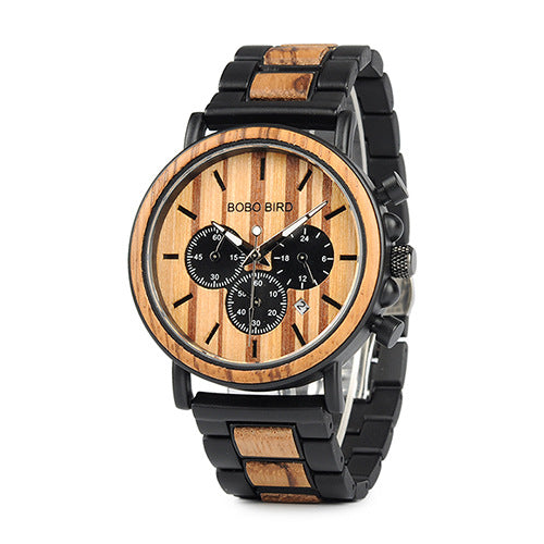 BOBO BIRD Wooden Men Watches Relogio Masculino Top Brand Luxury Stylish Chronograph Military Watch A Great Gift for Male OEM