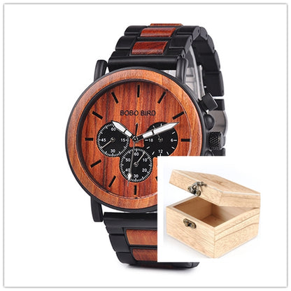 BOBO BIRD Wooden Men Watches Relogio Masculino Top Brand Luxury Stylish Chronograph Military Watch A Great Gift for Male OEM