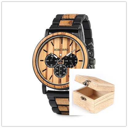 BOBO BIRD Wooden Men Watches Relogio Masculino Top Brand Luxury Stylish Chronograph Military Watch A Great Gift for Male OEM